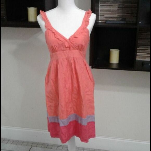 Kensie Colorblock Orange Ruffly Flowy Summery Beach Casual Mini Sundress - Picture 1 of 7